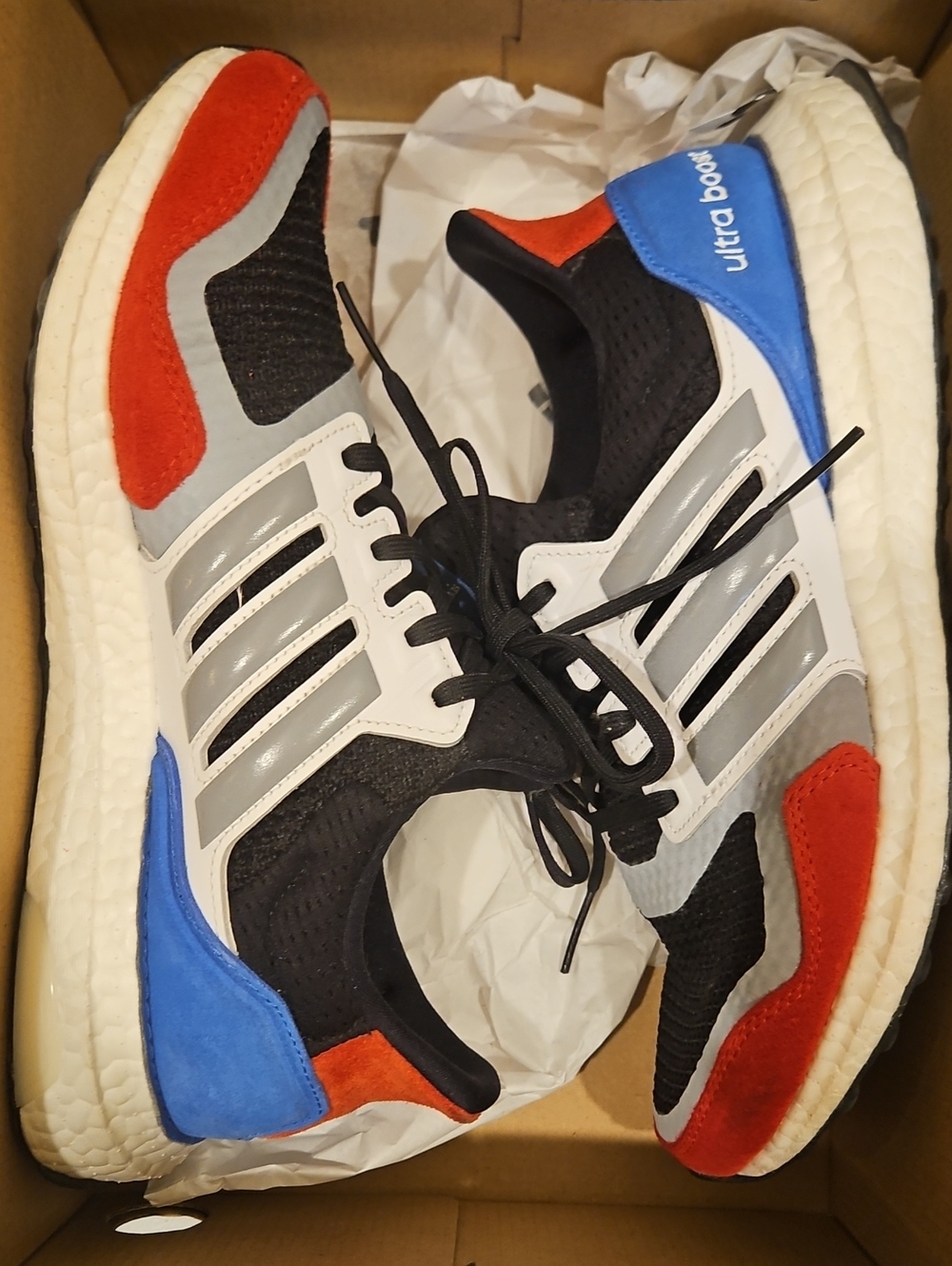 Adidas Men's Black Red Blue Ultra Boost Sneakers